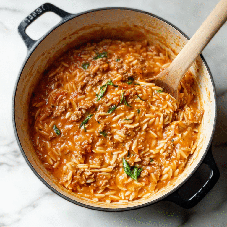 Ground Beef Orzo with Tomato Cream Sauce