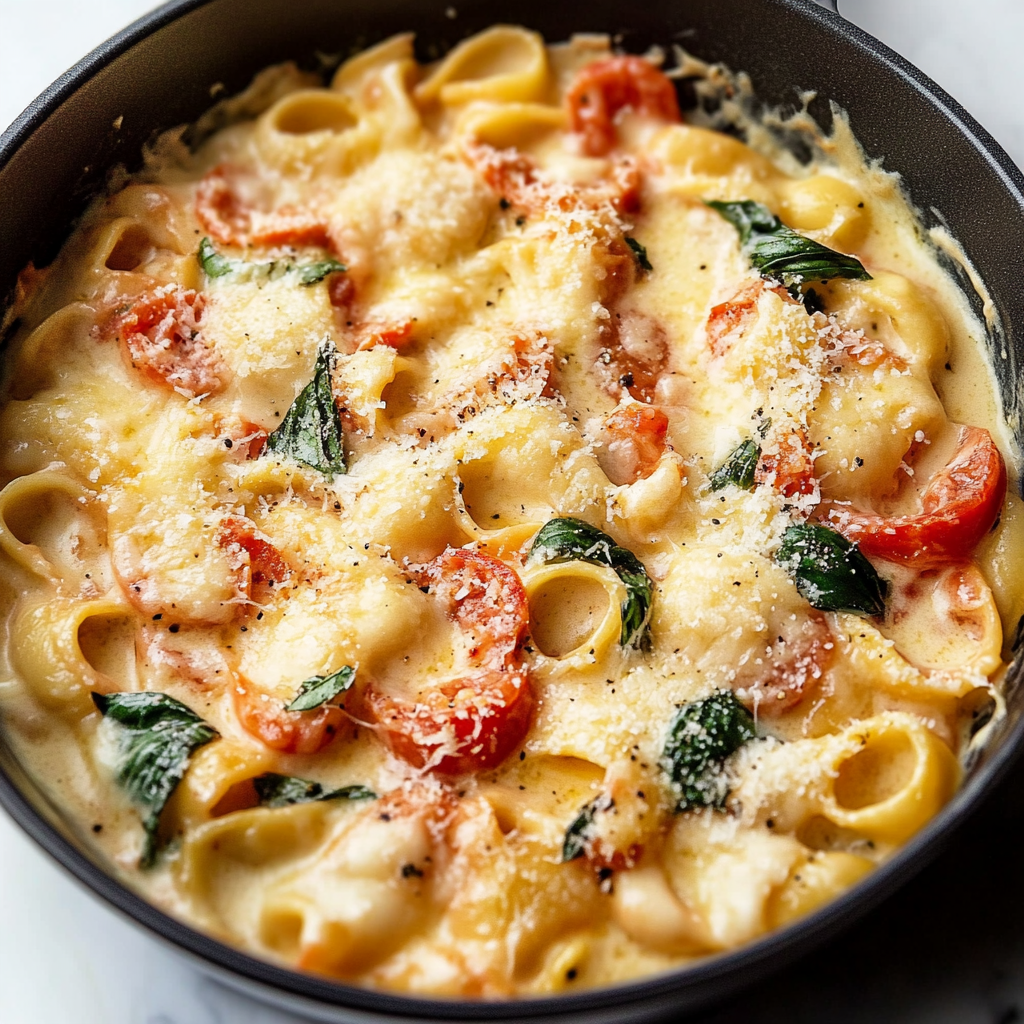 Creamy Tomato Basil Pasta with Fresh Basil and Parmesan